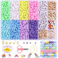 Miniatyrbillede 1 af 6: 3500 stk. Pastelfarvede lerperler til armbånd, Polymer Macaron Heishi-perler til smykker, Venskabsarmbåndssæt til piger og voksne, afstandsholderbogstaver Pastel