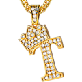 Miniatyrbillede 1 af 8: Krone Initial A-Z Halskæde, Iced Out Bogstav Vedhæng med 22-24 Tommer Kæde, Mænd Kvinder Bling Hip Hop Alfabet Navn Smykker Gave Store Initialer Halskæder T 18K Gold
