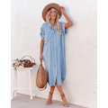 Pikkukuva 4 / 9: Mekko Lyhyt Hiha V-Kaula Casual Paidan Mekot(Sky Blue M)