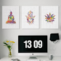 Miniatyrbild 1 av 8: Buddha, Lotus och Mudra väggkonst canvas tryck affisch, enkel mode akvarell