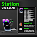 Miniatyrbillede 4 af 6: Trådløs oplader iPhone opladningsstation: 3 i 1 opladerholder til flere enheder til Apple-iPhone 15 14 Pro Max 13 12 11-iPhone Watch-Airpods 3 2 Pro.