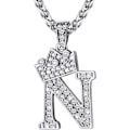 Miniatyrbillede 1 af 8: Krone Initial A-Z Halskæde, Iced Out Bogstav Vedhæng med 22-24 Tommer Kæde, Mænd Kvinder Bling Hip Hop Alfabet Navn Smykker Gave Store Initialer Halskæder N Silver