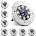 Miniatyrbillede 1 af 6: Solcelled Jordlys, 8 LED Solcelled Disklys Udendørs Vandtæt Landskabsplejelys til Havegård Dæk Gangbro Terrasse Sti (8, Hvid) White 8