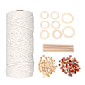 Miniatyrbild 2 av 10: Macramé-kit för nybörjare Bomullsmacramésnöre med träpärlor Träringar Macramé-växtupphängningskit Macramé-tillbehör