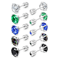 Miniatyrbillede 1 af 6: STEEL 5 Par Titanium Skrue Bag Kirurgisk Rustfrit Stål Ørestikker til Kvinder Mænd, Regnbue 5A Cubic Zirconia Søvn Hypoallergen Silver Round CZ