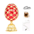 Miniatyrbillede 1 af 6: Håndmalet emaljeret Fabergé-stil dekorativ hængslet smykkeskrin til boligindretning Red