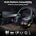 Miniatyrbillede 6 af 7: Gaming Headset til PC PS5 PS4 XboxOne, Gaming Hovedtelefoner med 50mm Drivere 3D Surround Sound, Støjreducerende Mikrofon, Bløde Memory Ørekopper & 4 Tilstande RGB
