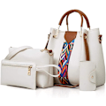 Miniatyrbillede 1 af 5: Dames Handtas Set 4 in 1 Zacht PU Leer Top Handvat Tas, Tote Tas, Schoudertas Crossbody Tas Portemonnee Set White