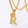 Miniatyrbillede 3 af 8: Krone Initial A-Z Halskæde, Iced Out Bogstav Vedhæng med 22-24 Tommer Kæde, Mænd Kvinder Bling Hip Hop Alfabet Navn Smykker Gave Store Initialer Halskæder R 18K Gold