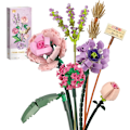 Miniatyrbillede 1 af 9: Mini Mursten Blomsterbuket Byggesæt, Kunstige Blomster, DIY Unik Dekoration Hjem, 547 Stykker Botanisk Samling til Børnegave