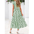 Miniatyrbillede 2 af 5: Dame 2025 Sommer Blomstret Midi Kjole Korte Ærmer V-Hals Flæse Lang Flydende Boho Afslappet Strand Ferie Kjoler M