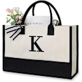 Miniatyrbild 1 av 6: Broderad initial canvas tote väska, personlig presentpåse, lämplig för bröllop, födelsedag, strand, semester, en bra present till kvinnor, mamma, vänner K