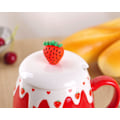 Miniatyrbillede 5 af 6: Rød Kaffekop Krus til Kvinder, Jordbær Koreansk Dejlig Studenter Keramisk Morgenmadskop med Låg og Ske – 450ml/15oz