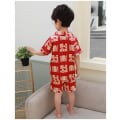 Miniatyrbild 6 av 6: Toddler Button Up Pyjamas Sommar Pjs, Röd Geometri, M