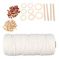 Miniatyrbild 7 av 10: Macramé-kit för nybörjare Bomullsmacramésnöre med träpärlor Träringar Macramé-växtupphängningskit Macramé-tillbehör