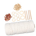 Miniatyrbild 9 av 10: Macramé-kit för nybörjare Bomullsmacramésnöre med träpärlor Träringar Macramé-växtupphängningskit Macramé-tillbehör