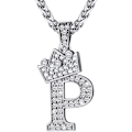 Miniatyrbillede 1 af 8: Krone Initial A-Z Halskæde, Iced Out Bogstav Vedhæng med 22-24 Tommer Kæde, Mænd Kvinder Bling Hip Hop Alfabet Navn Smykker Gave Store Initialer Halskæder P Silver