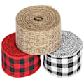 Miniatyrbillede 2 af 10: 3 ruller julehåndværksbånd sort rød sort hvid burlap DIY bue materialer gaveindpakning (5 cm)