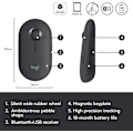 Miniatyrbillede 6 af 7: Logitech M350 Pebble trådløs mus med Bluetooth eller 2,4 GHz-modtager, lydløs, slank computermus med stille klik Black