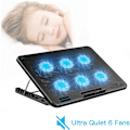 Miniatyrbillede 2 af 5: Bærbar kølepude, bærbar køler med 6 stille ventilatorer til 12-17 tommer bærbar computer gaming ventilator stabil stand, 7 højde og vindhastighed justerbar, 2 USB-port og P
