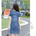 Miniatyrbillede 3 af 6: V-hals stilful casual blå denim T-shirt kjole (blå 4XL)