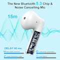Pikkukuva 2 / 11: Langattomat nappikuulokkeet, Bluetooth 5.3 -kuulokkeet korvan sisään melunvaimennusmikrofonilla, nappikuulokkeet Stereo Bass, IP7 vedenpitävät urheilukuulokkeet, 32 tunnin toistoaika USB C White