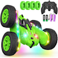 Pikkukuva 1 / 6: Kauko-ohjattava auto, temppuilu RC-autolelut Uudet päivitetyt valonauhat ja ajovalot Autolelut Kaksipuolinen 360° pyörivä 4WD Rc Drift Truck lapsille Green