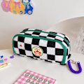 Miniatyrbillede 1 af 5: Penalhus Sødt Stor Kapacitet Stor Åbning Multi Lag Klassificeret Opbevaring Studerende Stationery Box Blyantpose Sort Hvid Gitter Bjørn