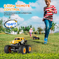 Pikkukuva 5 / 5: Kauko-ohjattava auto, 2,4 GHz:n maastohirviöautolelut, RC-auto musiikilla, 3 valotehostetta, 360 asteen temppukyky, lelulahjat pojille ja tytöille Yellow