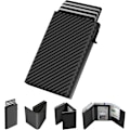 Miniatyrbillede 1 af 9: Herre pung kortholder: Pop-up aluminium etui, ægte læder, smart, RFID-blokering, slank, minimalistisk, forlomme - 9-14 kortkapacitet | ID-vindue Carbon Fiber Black