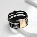 Miniatyrbillede 6 af 6: Leopard Armbånd til Kvinder, Boho Læder Wrap Multi-Layer Perle Krystal Armbånd Bangle Smykker Black