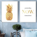 Miniatyrbillede 1 af 8: Gylden ananas og tekstvægkunst lærredstrykplakat, enkel modekunsttegning