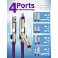 Miniatyrbild 2 av 7: 240W 4-i-1 USB-C-kabel, Multiladdare med Andningsljus, PD 5A Snabbladdning & Datasympkronisering Silikon Kompatibel med iPhone Samsung Laptop Purple 1m