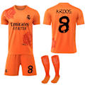 Miniatyrbilde 1 av 2: 2024 Real Madrid Y3 Co-Branded Special Edition Rose Pattern Fotballdrakt Orange Barnefotballsett No.8 Kroos S