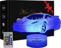 Bilgave til drenge, Racing Car 3D LED Illusion Lampe, Natlampe til drenge