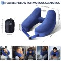Miniatyrbilde 4 av 6: Nakkepute for reise, oppblåsbar flypute som komfortabelt støtter hode, nakke og hake, oppblåsbar reisepute med mykt velourtrekk og bærbart Blue Standard