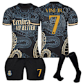 Miniatyrbillede 1 af 2: 23-24 Real Madrid Dragon Black Special Edition Fodboldtrøjer Børns fodboldsæt No.7 Vini XL