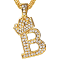 Miniatyrbillede 1 af 9: Krone Initial A-Z Halskæde, Iced Out Bogstav Vedhæng med 22-24 Tommer Kæde, Mænd Kvinder Bling Hip Hop Alfabet Navn Smykker Gave Store Initialer Halskæder B 18K Gold