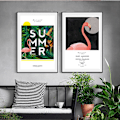 Miniatyrbild 3 av 8: Sommar Flamingos Väggkonst Canvas Tryck Affisch, Enkelt Mode Konst Ritning Dekor