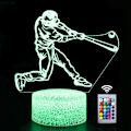 Miniatyrbilde 1 av 7: Baseball nattlys for gutter, LED 3D illusjonsbordlampe med fjernkontroll, 16 fargeendrende nattlampe for soveromsdekorasjon