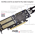 Miniatyrbild 3 av 5: 3 i 1 M.2 och mSATA SSD-adapterkort för M.2 NVME/NGFF SSD till PCIE-adapter, mSATA till SATA-adapter med aluminiumkylfläns för Windows, Mac och Linux O