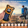 Miniatyrbillede 7 af 7: Nødvejrradio, Vandafvisende Bluetooth Bærbar AM/FM/NOAA Vejrradio, 5000mAh USB Håndsving Solradio, Telefonoplader, Lommelygte, SOS Orange