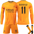 Miniatyrbillede 1 af 2: 24-25 Real Madrid Udebanefodboldtrøje med Lange Ærmer Børnefodboldsæt No.11 Rodrygo M