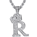 Miniatyrbilde 1 av 8: Krone Initial A-Z Halskjede, Iced Out Bokstavanheng med 22-24 Tommers Kjede, Menn Kvinner Bling Hip Hop Alfabet Navn Smykker Gave Store Initialer Halskjeder R Silver