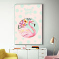 Miniatyrbillede 5 af 8: Enhjørninger og flamingoer vægkunst lærredstryk plakat, enkel mode dame stil A