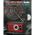 Miniatyrbild 3 av 7: Nödradio, Solradio, 37000mWh Handvevradio, NOAA AM FM Väderradio, 5 Laddningsmetoder, Polymerbatteri, Ficklampa & Läslampa, SOS-Alarm Red