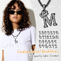Miniatyrbillede 6 af 7: Krone Initial A-Z Halskæde, Iced Out Bogstav Vedhæng med 22-24 Tommer Kæde, Mænd Kvinder Bling Hip Hop Alfabet Navn Smykker Gave Store Initialer Halskæder M Black