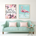 Miniatyrbild 2 av 6: Konstnärliga blommor och flamingos väggkonst canvas tryck affisch, enkel modekonst