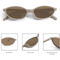Pikkukuva 5 / 6: Retro soikeat aurinkolasit naisille, tyylikkäät kissansilmälasit 90-luvulta, kevyet kapeat sävyt, trendikkäät UV-suoja aurinkolasit Khaki Frame - Brown Lens