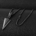 Miniatyrbillede 3 af 7: Herre Arrowhead Arrow rustfrit stål vedhæng halskæde med stål hvede kæde Black